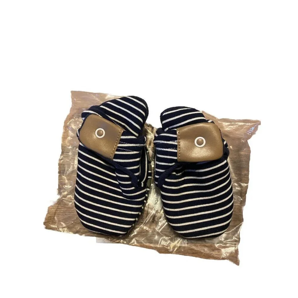 New Baby Shoes Booties Navy‎ Stripes Slippers Crib Shoes Size 1/2